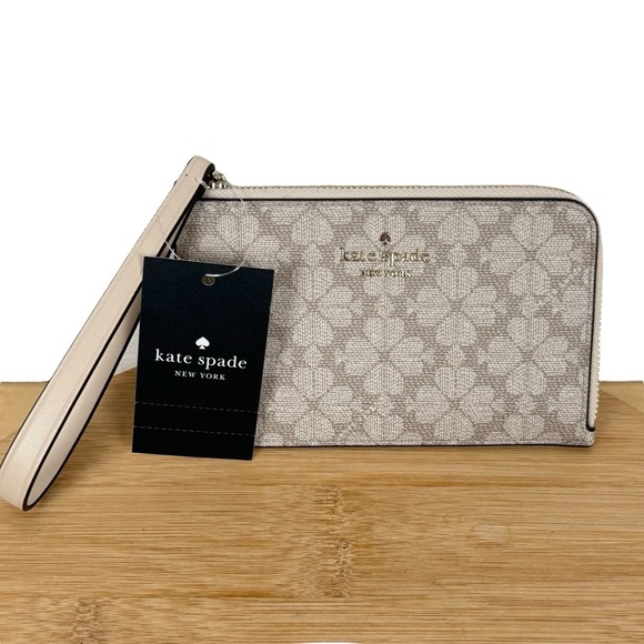 Kate Spade Lucy Small Zip Wristlet – Spade Flower Dark Beige KH614 - Picture 1 of 8